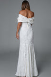 Ivory Mermaid Off The Shoulder Lace Maxi Boho Formal Dress