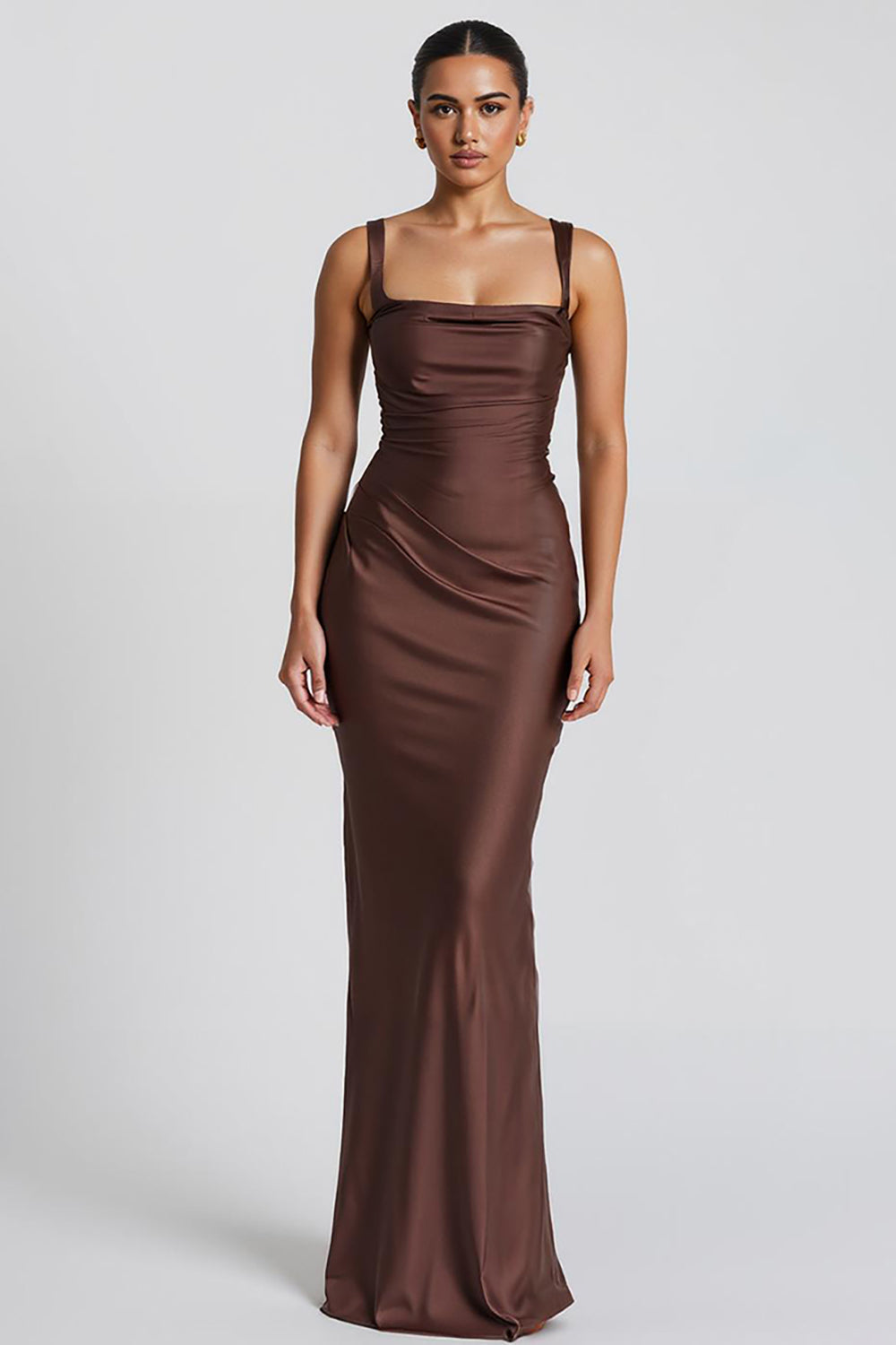 Coffee Mermaid Spaghetti Straps Maxi Formal Dress