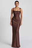 Coffee Mermaid Spaghetti Straps Maxi Formal Dress