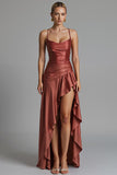 Cabernet Sheath Spaghetti Straps High Low Formal Dress with Ruffles