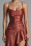 Cabernet Sheath Spaghetti Straps High Low Formal Dress with Ruffles