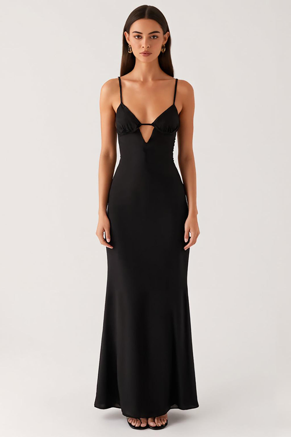 Sheath Cut Out Spaghetti Straps Black Tie Dress