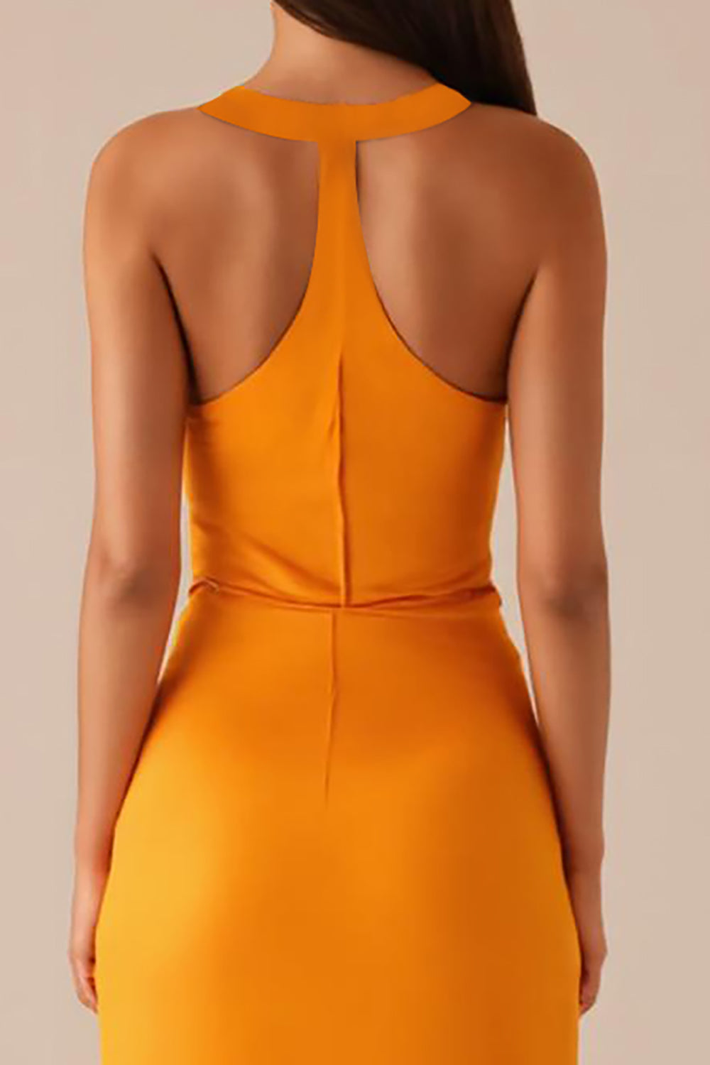 Yellow Round Neck Sleeveless Long Evening Dress