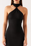 Halter Mermaid Bodycon Long Black Tie Dress