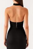 Halter Mermaid Bodycon Long Black Tie Dress