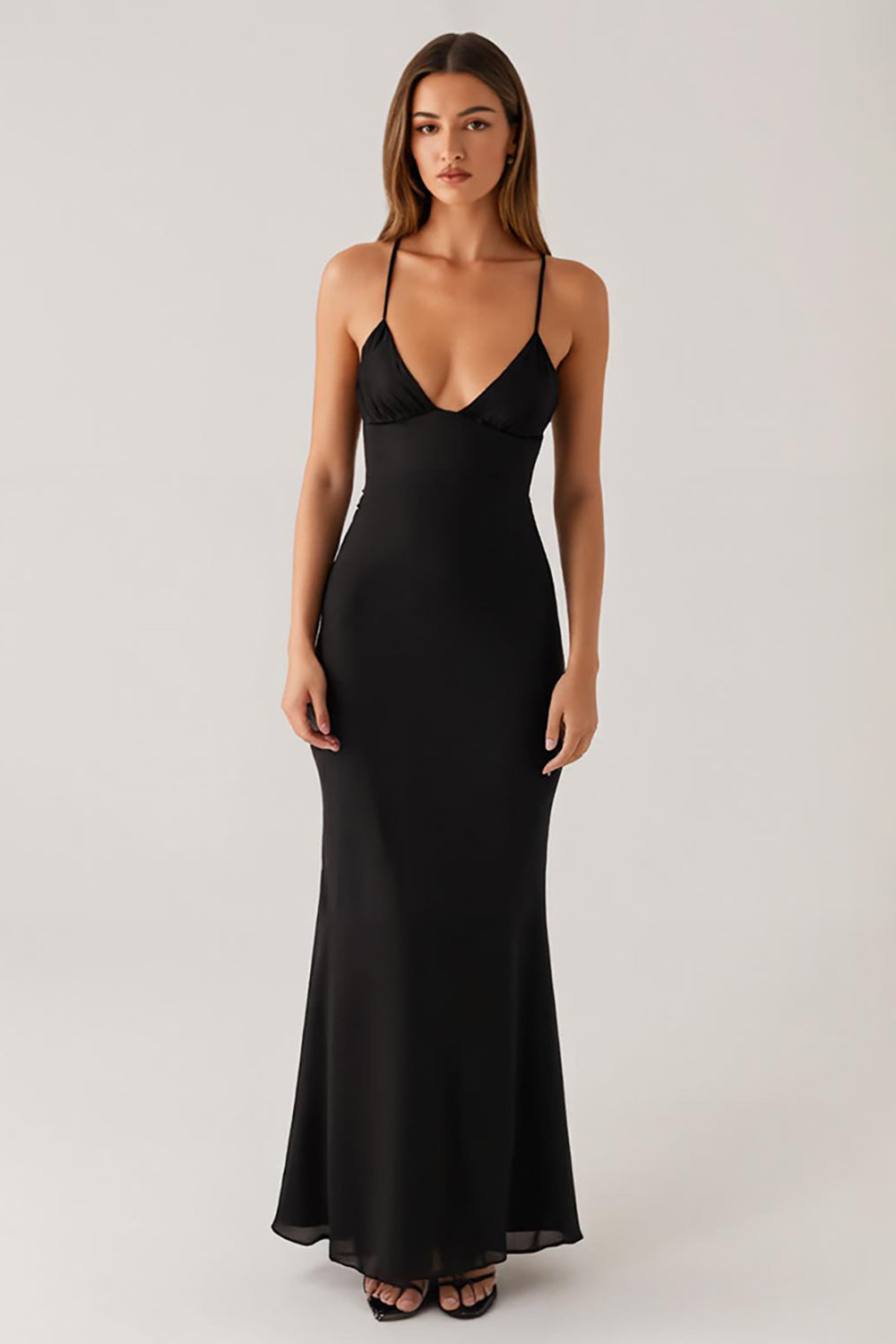 Mermaid Spaghetti Straps Backless Black Tie Dress