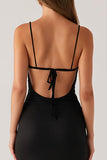 Mermaid Spaghetti Straps Backless Black Tie Dress