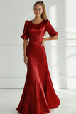 Champagne Satin Mermaid Long Formal Dress with Sleeves
