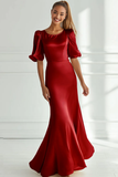 Champagne Satin Mermaid Long Formal Dress with Sleeves