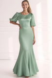 Champagne Satin Mermaid Long Formal Dress with Sleeves