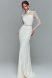 Elegant White Chiffon High Neck Mermaid Long Sleeves Formal Dress