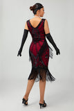Sparkly Fringed Black Red Sequins Gatsby 1920s Dress with Accessory Set