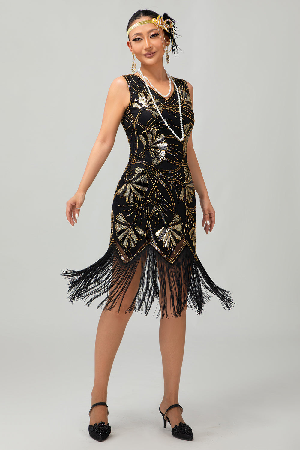 Sparkly Red Golden Bodycon Gatsby Midi 1920s Dress with Tassles