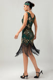 Sparkly Green Golden Sequins Bodycon Gatsby Midi 1920s Dress with Tassles
