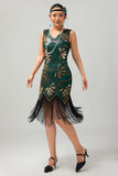 Sparkly Green Golden Sequins Bodycon Gatsby Midi 1920s Dress with Tassles