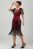Sparkly Black Red Fringed Sequins Midi 1920s Dress with Accessories Set