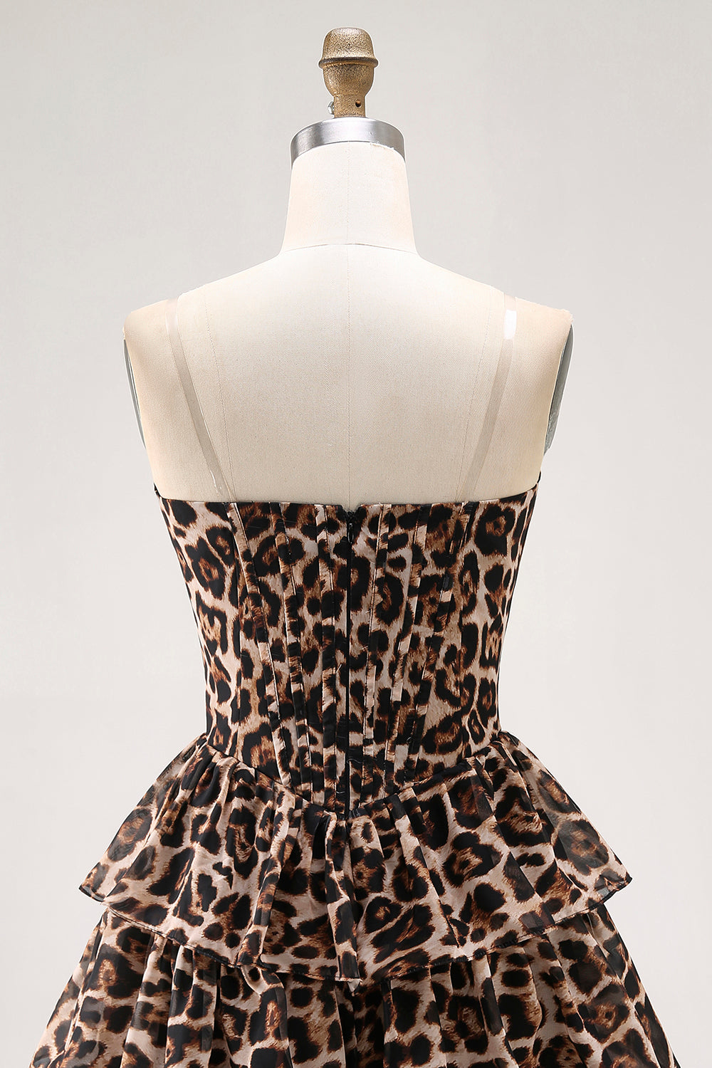 Brown Leopard A-Line Sweetheart Corset Tiered Ruffle Homecoming Dress