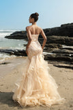 Sparkly Champagne Sweetheart Mermaid Ruffled Sequin Long Formal Dress