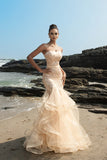 Sparkly Champagne Sweetheart Mermaid Ruffled Sequin Long Formal Dress