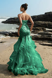 Sparkly Champagne Sweetheart Mermaid Ruffled Sequin Long Formal Dress