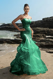 Sparkly Champagne Sweetheart Mermaid Ruffled Sequin Long Formal Dress