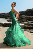 Sparkly Champagne Sweetheart Mermaid Ruffled Sequin Long Formal Dress