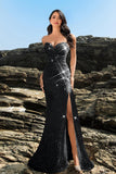 Sparkly Sweetheart Mermaid Black Sequin Long Formal Dress with Slit