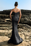 Sparkly Sweetheart Mermaid Black Sequin Long Formal Dress with Slit