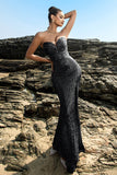 Sparkly Sweetheart Mermaid Black Sequin Long Formal Dress with Slit