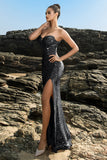 Sparkly Sweetheart Mermaid Black Sequin Long Formal Dress with Slit