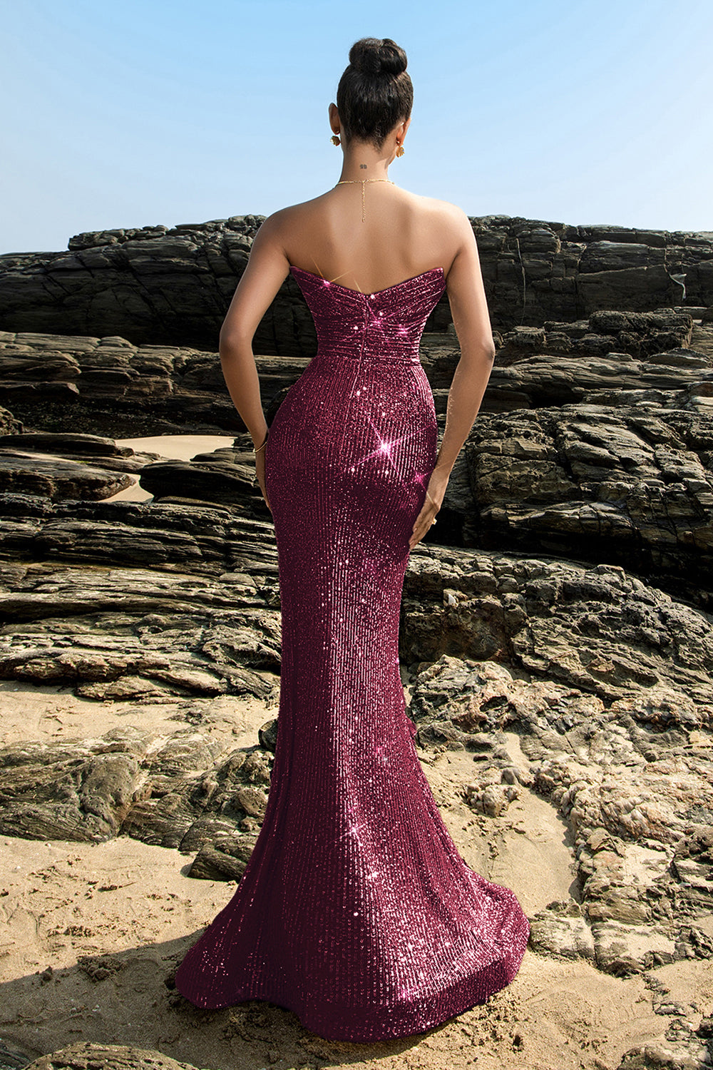 Sparkly Sweetheart Mermaid Black Sequin Long Formal Dress with Slit