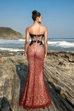 Sparkly Sweetheart Burgundy Corset Mermaid Long Formal Dress with Slit