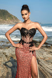 Sparkly Sweetheart Burgundy Corset Mermaid Long Formal Dress with Slit