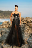Sparkly Black Spaghetti Straps Tulle A Line Long Formal Dress