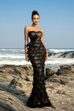 Sparkly Sweetheart Black Mermaid Long Formal Dress with Feathers