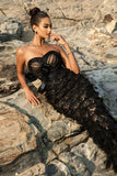 Sparkly Sweetheart Black Mermaid Long Formal Dress with Feathers