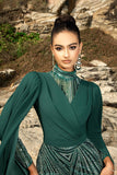 Sparkly Dark Green Mermaid Long Formal Dress with Cape Sleeves