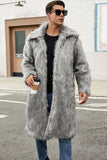 Brown Lapel Front Open Maxi Faux Fur Men's Winter Coat