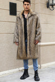 White Grey Long Front Open Puffy Faux Fur Men's Coat