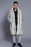 White Grey Long Front Open Puffy Faux Fur Men's Coat