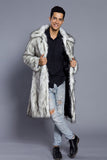 White Grey Long Front Open Puffy Faux Fur Men's Coat