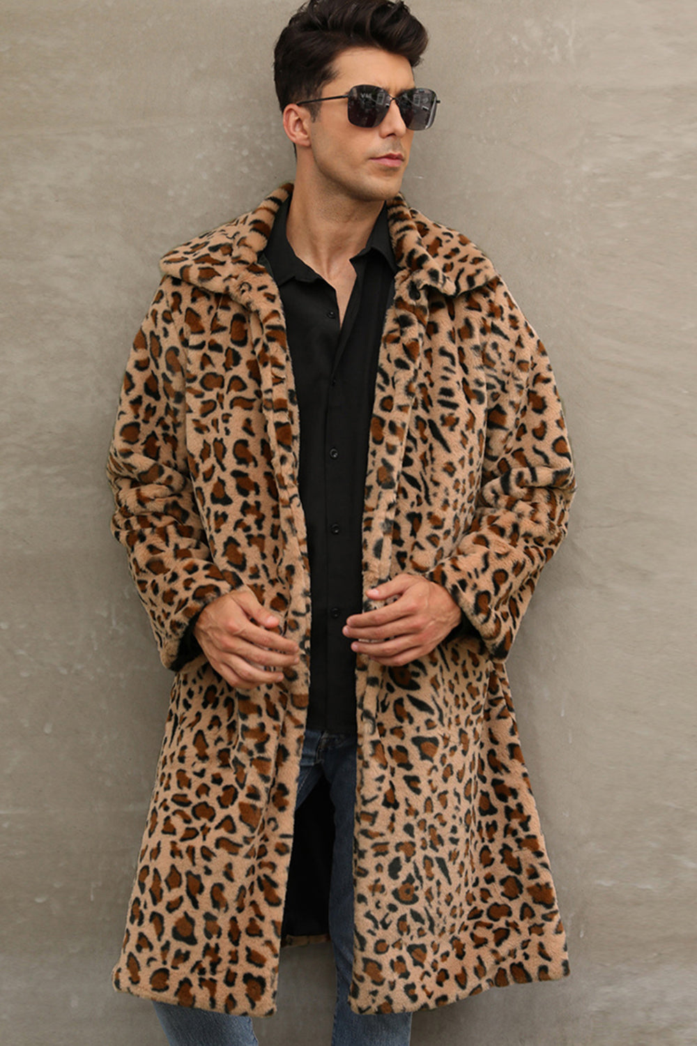 White and Black Straps Long Faux Fur Men's Winter Coat