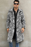 White and Black Straps Long Faux Fur Men's Winter Coat