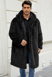 Black Hooded Faux Fur Long Warm Winter Men's Coat