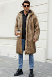 Black Hooded Faux Fur Long Warm Winter Men's Coat