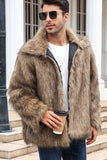 Black Fluffy Lapel Men's Faux Fur Winter Coat