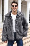 Black Fluffy Lapel Men's Faux Fur Winter Coat