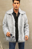 Black Fluffy Lapel Men's Faux Fur Winter Coat