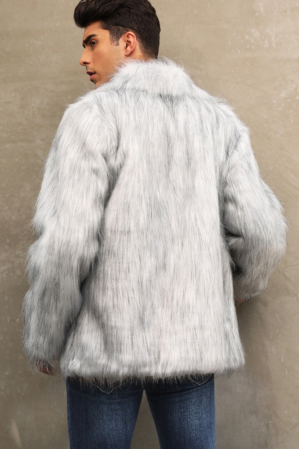 Black Fluffy Lapel Men's Faux Fur Winter Coat