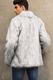 Black Fluffy Lapel Men's Faux Fur Winter Coat